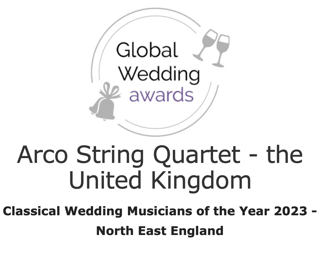 Global Wedding awards winner logo for Arco String Quartet - Classical Wedding Musicians of the Year 2023, North East England